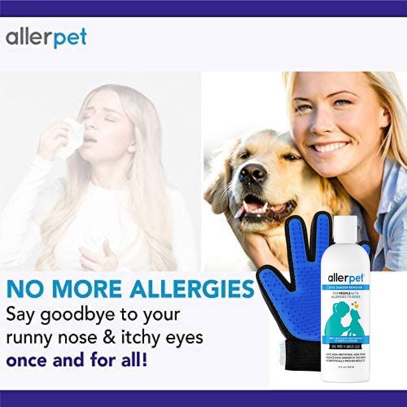 Allerpet مزيل شعر الكلاب من أليربت مع زوج مجاني من قفازات العناية - أفضل مزيل شعر للحساسية - لعلاج جفاف الجلد لدى الكلاب - جيد للفرو والجلد - (12 أونصة) - Image 4