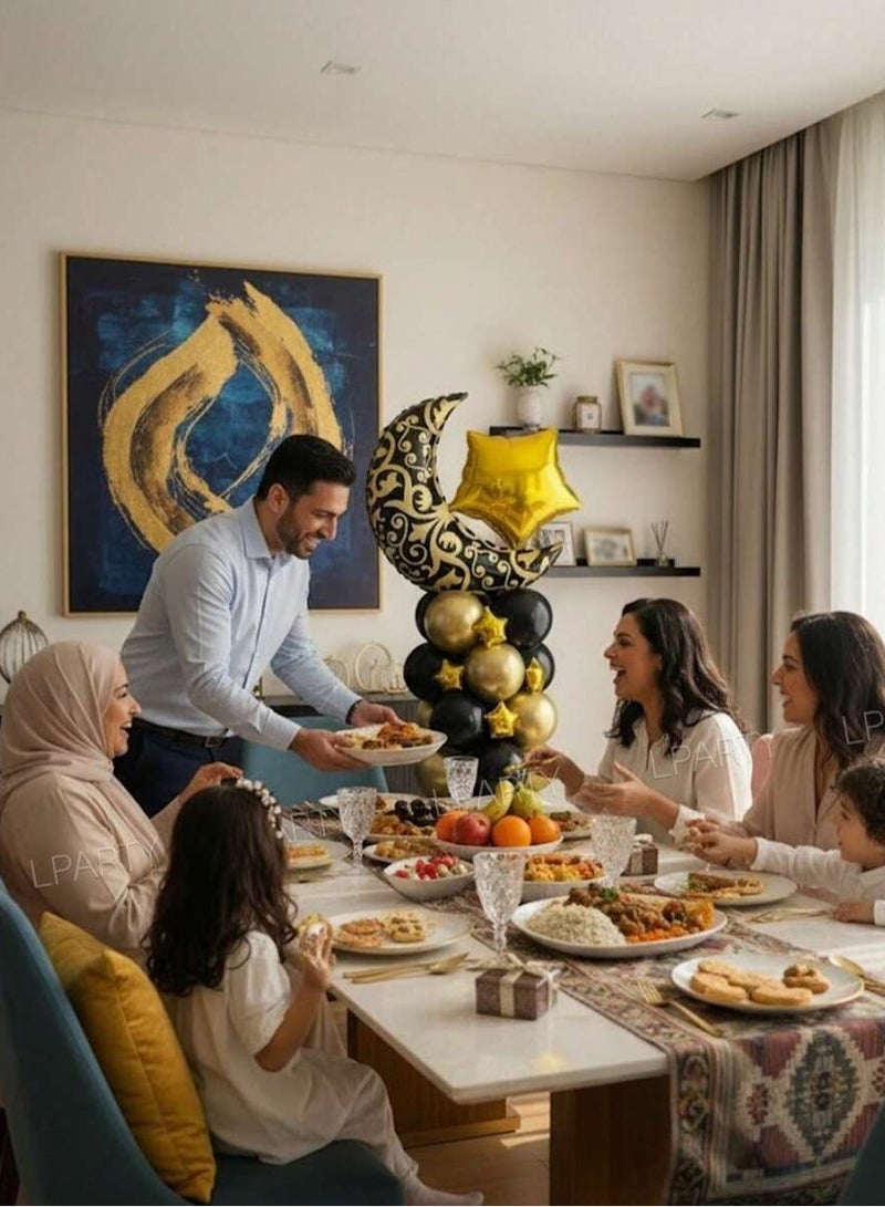 Ramadan Black And Gold Crescent Foil Balloon Set With Stars And Latex Balloons 24 Pieces - Image 5