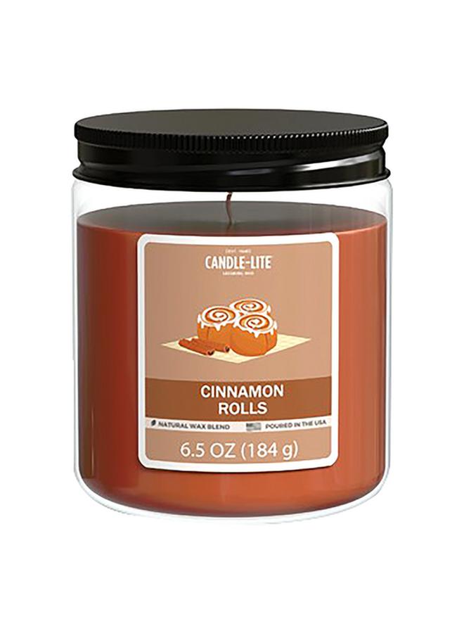 CANDLE-LITE Natural Wax Blend Highly Fragranced Cinnamon Rolls Scented Jar Candle with Top Lid Brown 6.5oz 4603549
