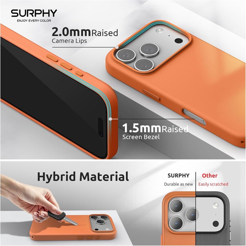 SURPHY Designed for iPhone 17 Pro Max Leather Case, Compatible with MagSafe Wireless Charging Faux Leather Case with Metallic Buttons and Microfiber Lining for 17 Pro Max 6.9 inch 2025, Orange - Image 4