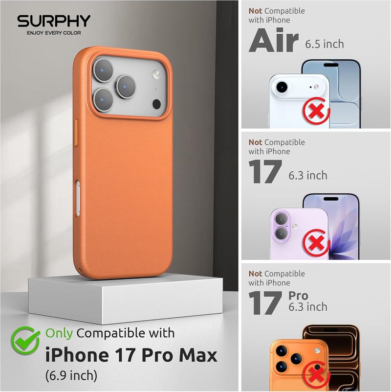 SURPHY Designed for iPhone 17 Pro Max Leather Case, Compatible with MagSafe Wireless Charging Faux Leather Case with Metallic Buttons and Microfiber Lining for 17 Pro Max 6.9 inch 2025, Orange - Image 2