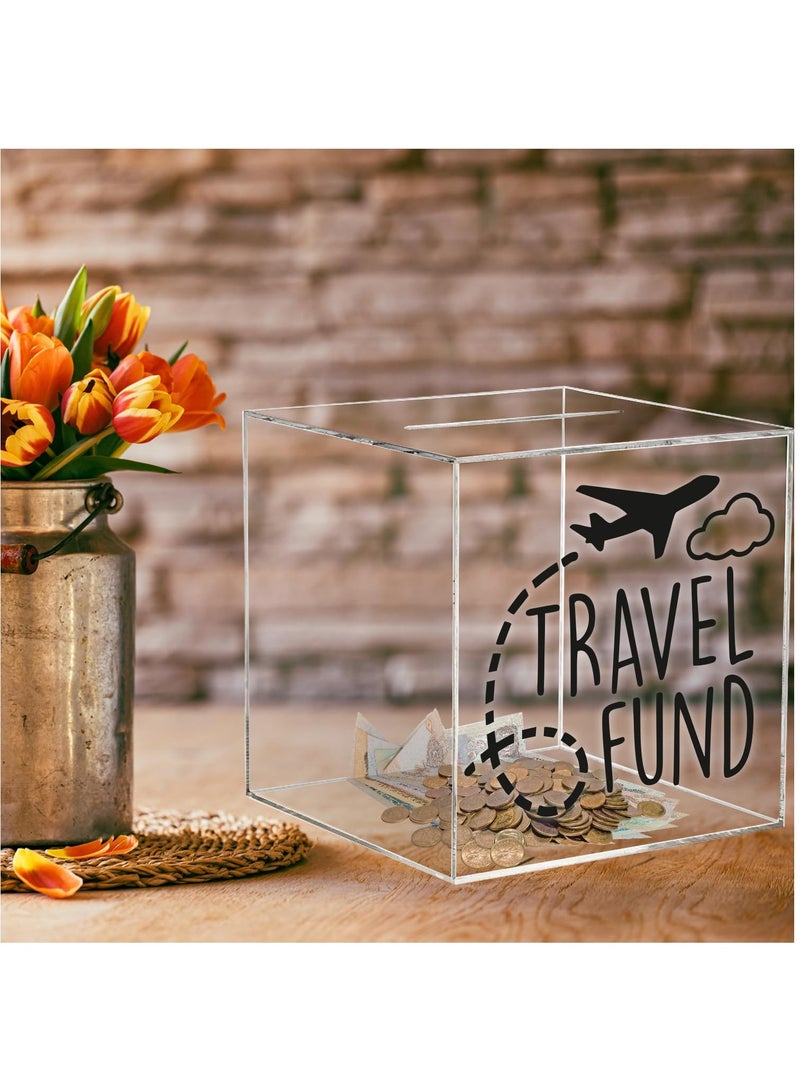 VITION Clear Piggy Bank for Adults Kids, Acrylic Piggy Bank for Boys Girls to Saving Money Cash Coin, Must Break to Open (18 x 18 cm, Travel Fund) - Image 3