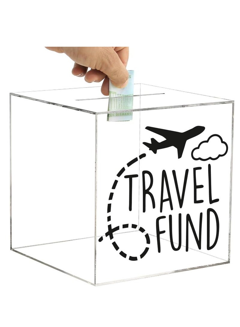 VITION Clear Piggy Bank for Adults Kids, Acrylic Piggy Bank for Boys Girls to Saving Money Cash Coin, Must Break to Open (18 x 18 cm, Travel Fund) - Image 1