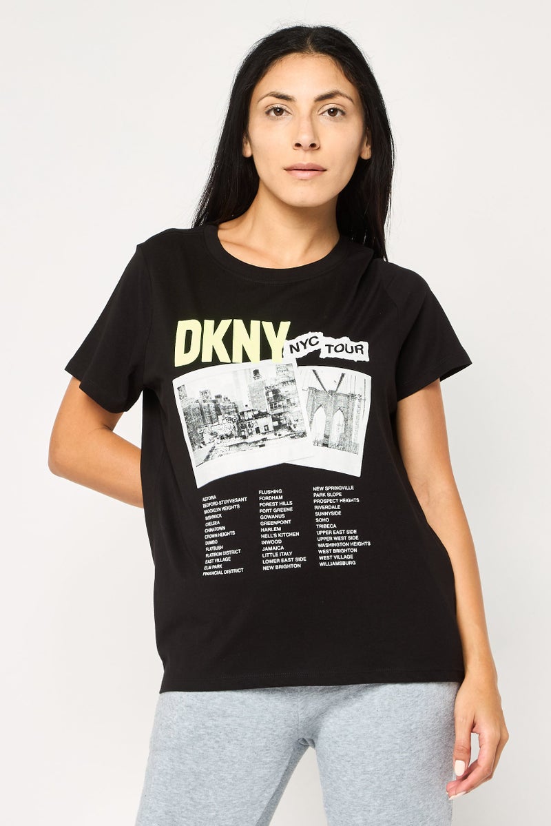 DKNY Women Sportswear Fit Short Sleeve Outdoor T-Shirt, Black - Image 1