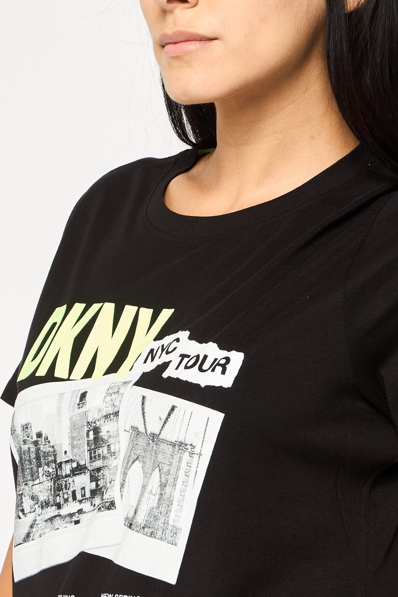 DKNY Women Sportswear Fit Short Sleeve Outdoor T-Shirt, Black - Image 3