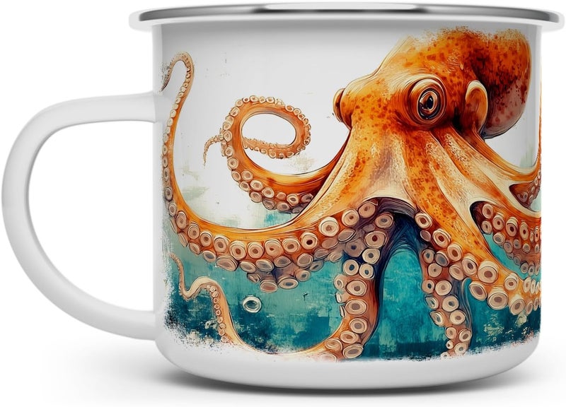 Loftipop Nautical Octopus Enamel Camp Mug Nature Ocean Sea Life Campfire Camping Cup Outdoor Beach Lover Coastal Gifts 16oz - Image 1