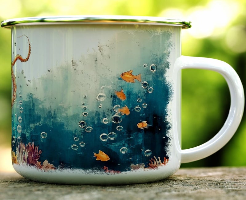 Loftipop Nautical Octopus Enamel Camp Mug Nature Ocean Sea Life Campfire Camping Cup Outdoor Beach Lover Coastal Gifts 16oz - Image 2