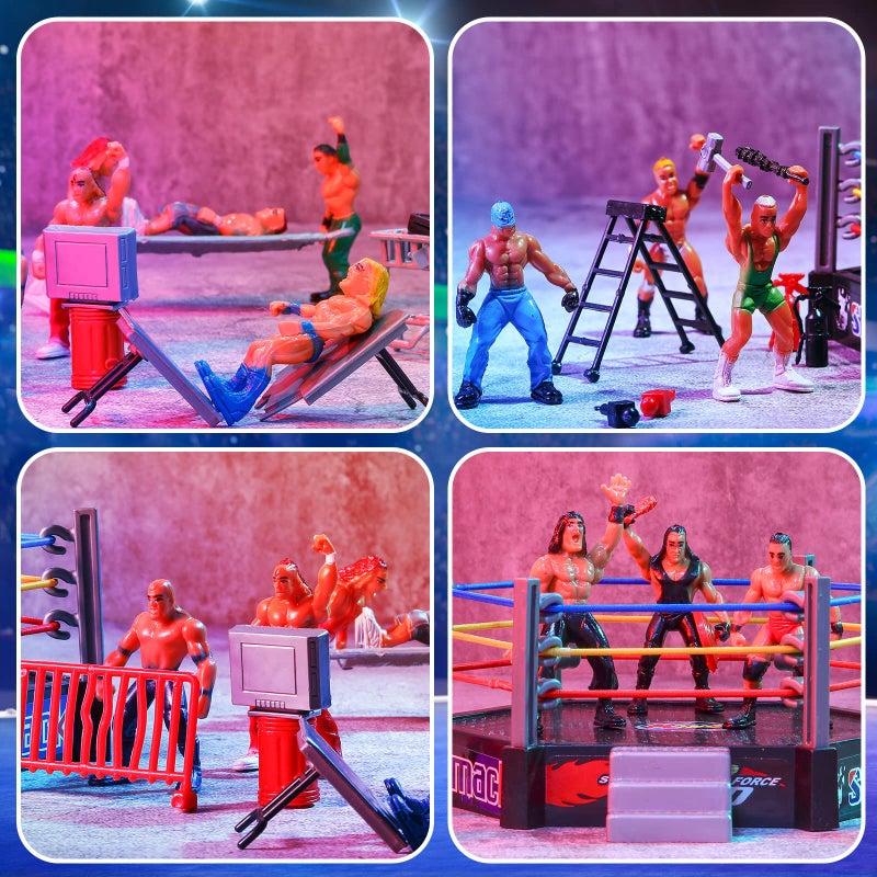 Skylety ألعاب مصارعة سكايليتي 32 قطعة مع 12 شخصية مصارعة مصغرة و20 ملحق واقعي - Image 4