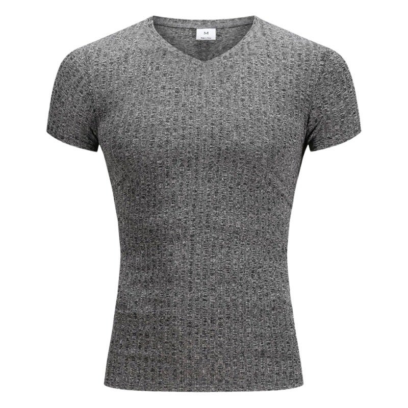 تشغيل V-neck قصيرة الأكمام تي شيرت الرجال اللياقة البدنية رقيقة المناسبة الرياضة مخطط الموضة أعلى الصيف سترة ملابس اللياقة البدنية - Image 2