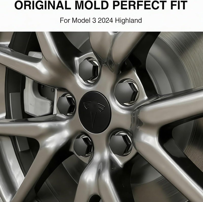 Tesheer Wheel Center Hub Cap Kit with Tesla Emble Brand Center Caps for Model 3 Model Y with 20 Lug Nut Covers (4PCS) (Glossy Black) - Image 4