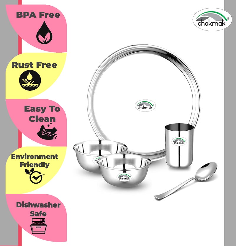 Chakmak 5 Pcs Stainless Steel Thali Set Angel - Image 3