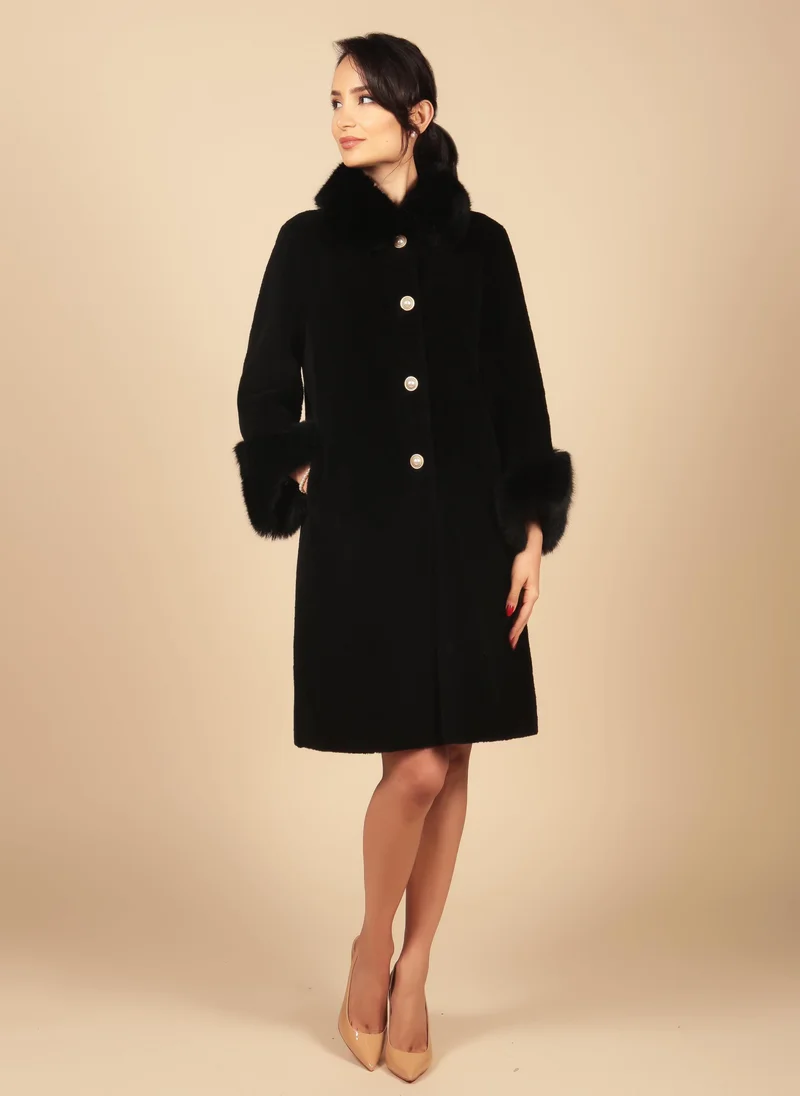 Santinni London  Monroe' Wool and Faux Fur Teddy Coat in Black for Women | Best Price UAE
