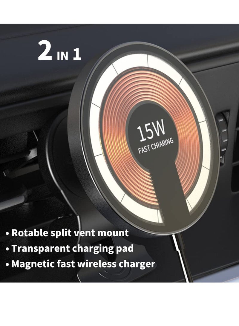 SOLARAE Magnetic Wireless Car Charger, Wireless Car Charger for MagSafe iPhone, 15W Magnetic Pad Air Vent Holder with 20W QC Charger - Image 4