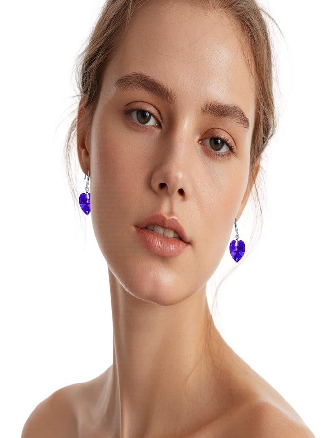 EVEVIC Austrian Crystal Heart Dangle Hook Earrings for Women Drop Earrings 14K Gold Plated Hypoallergenic Jewelry (Violet Blue - Image 2