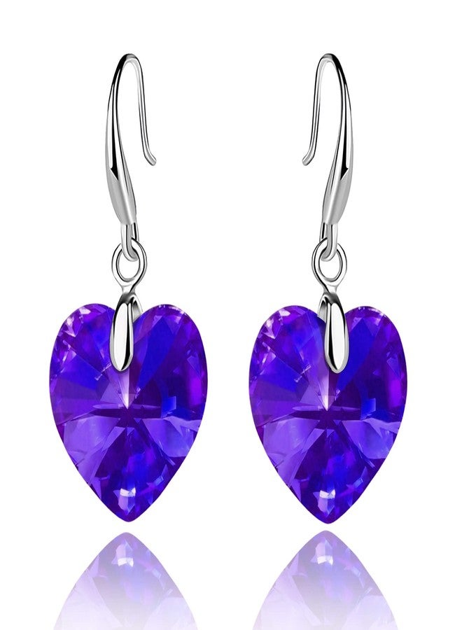 EVEVIC Austrian Crystal Heart Dangle Hook Earrings for Women Drop Earrings 14K Gold Plated Hypoallergenic Jewelry (Violet Blue - Image 1