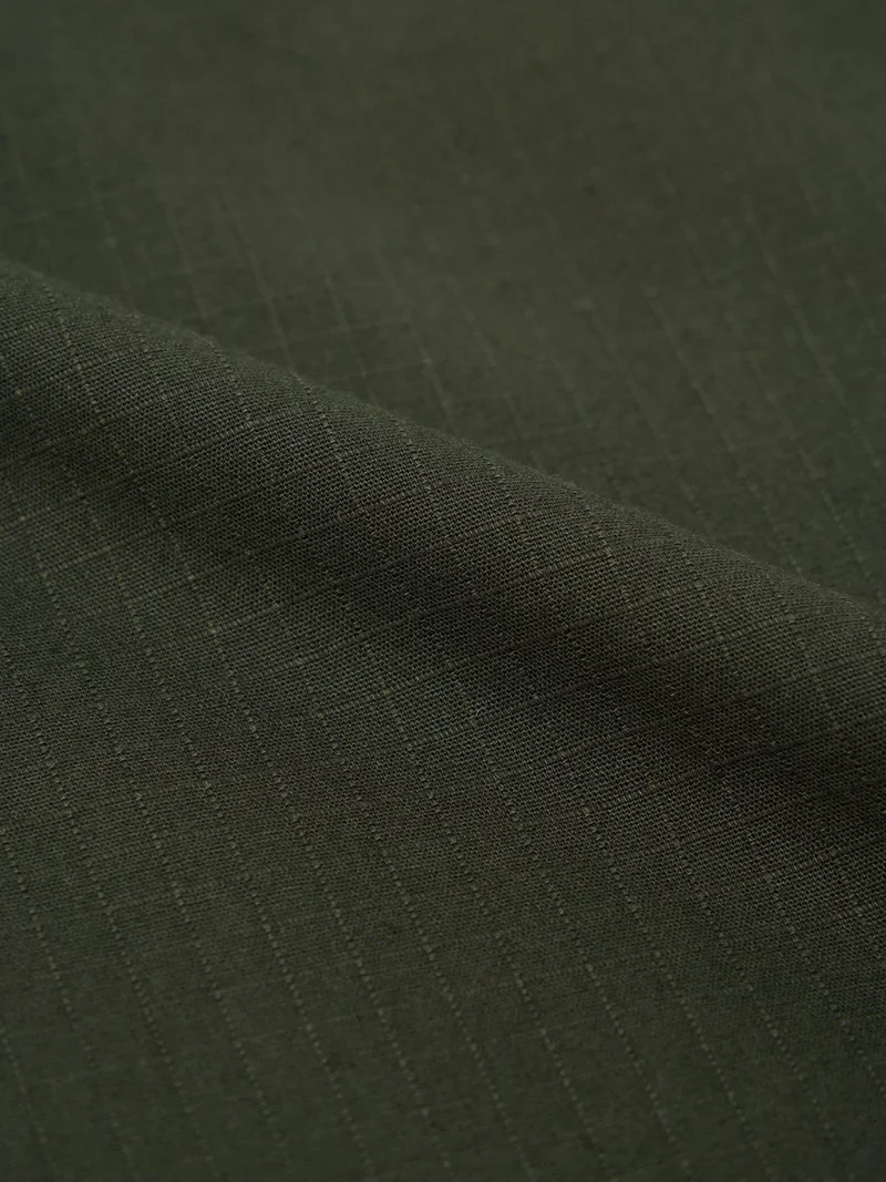 The Souled Store  The Souled Store: Desert Sage Men and Boys Short Sleeve Spread Collar Dark Green Solid Textured Cotton Oversized Shirt  | Best Price UAE