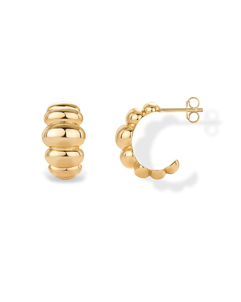 PAVOI 14K Yellow Gold Plated Bold Statement Hoop Earrings for Women - Trendy Boho Ribbed Croissant Scallop Puffy Jewelry Chunky Gold Earrings - Image 1
