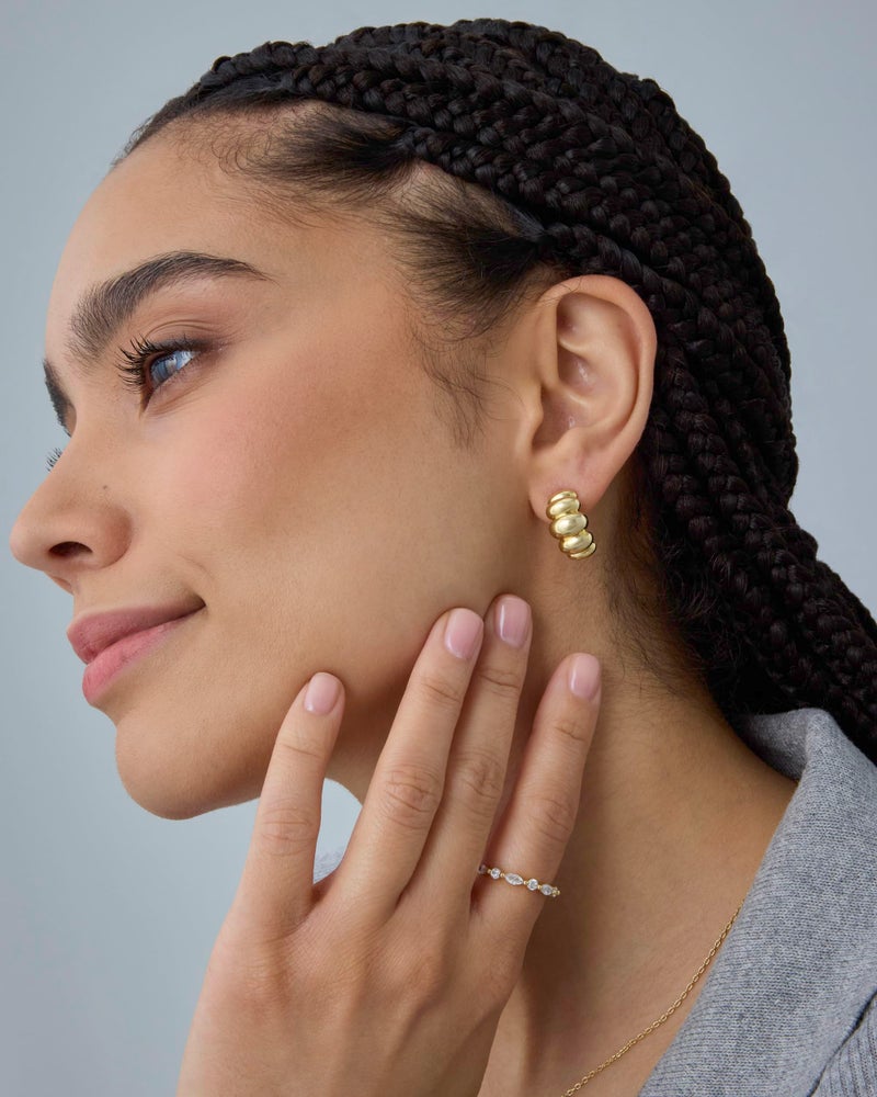 PAVOI 14K Yellow Gold Plated Bold Statement Hoop Earrings for Women - Trendy Boho Ribbed Croissant Scallop Puffy Jewelry Chunky Gold Earrings - Image 4