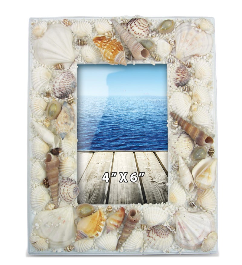 Puzzled CoTa Global Ocean Beach 4x6 Frame Distressed Wood Seashell Photo Frame for Summer Vacation Memory Handmade Beach Sand Nautical Picture Frame For Tabletop Decor 94 Inches