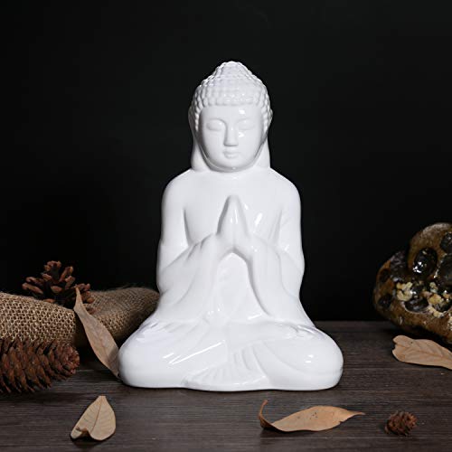 FORLONG Ceramic Praying Buddha Figurine, Serene Medium Statue （11 Inches Tall，White） - Image 2