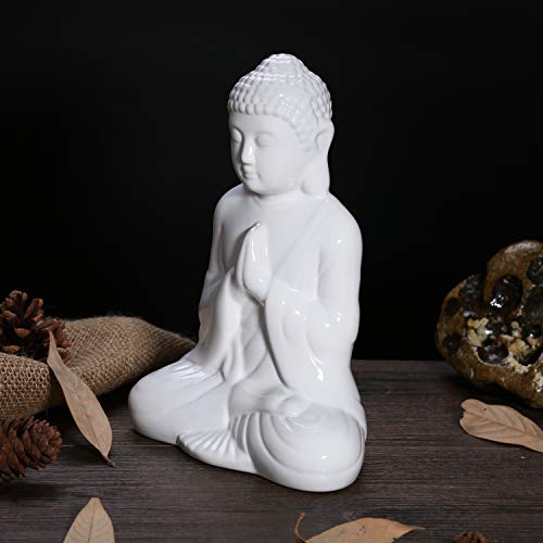 FORLONG Ceramic Praying Buddha Figurine, Serene Medium Statue （11 Inches Tall，White） - Image 3