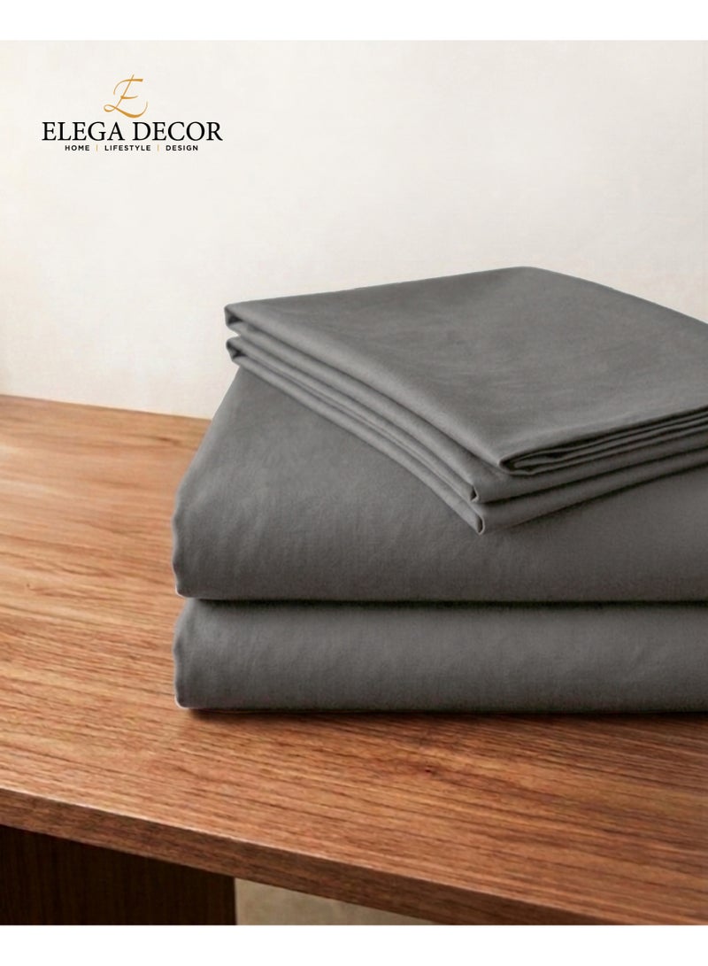 Elega Decor 210TC Cotton Satin Double Solid Bed Sheet Set 3PC | Soft Breathable Satin Flat Sheet 206x250 cm | 2 pillowcases 50x75 cm | OEKO-TEX & ECAS Certified - Image 2