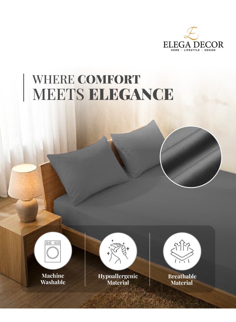Elega Decor 210TC Cotton Satin Double Solid Bed Sheet Set 3PC | Soft Breathable Satin Flat Sheet 206x250 cm | 2 pillowcases 50x75 cm | OEKO-TEX & ECAS Certified - Image 3