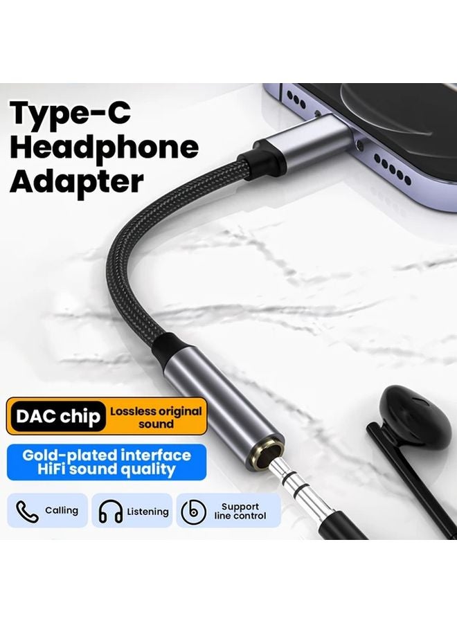 Gray Type C to 35mm Headphone Adapter Aux Audio Cable for Car Radio Phone - Image 2