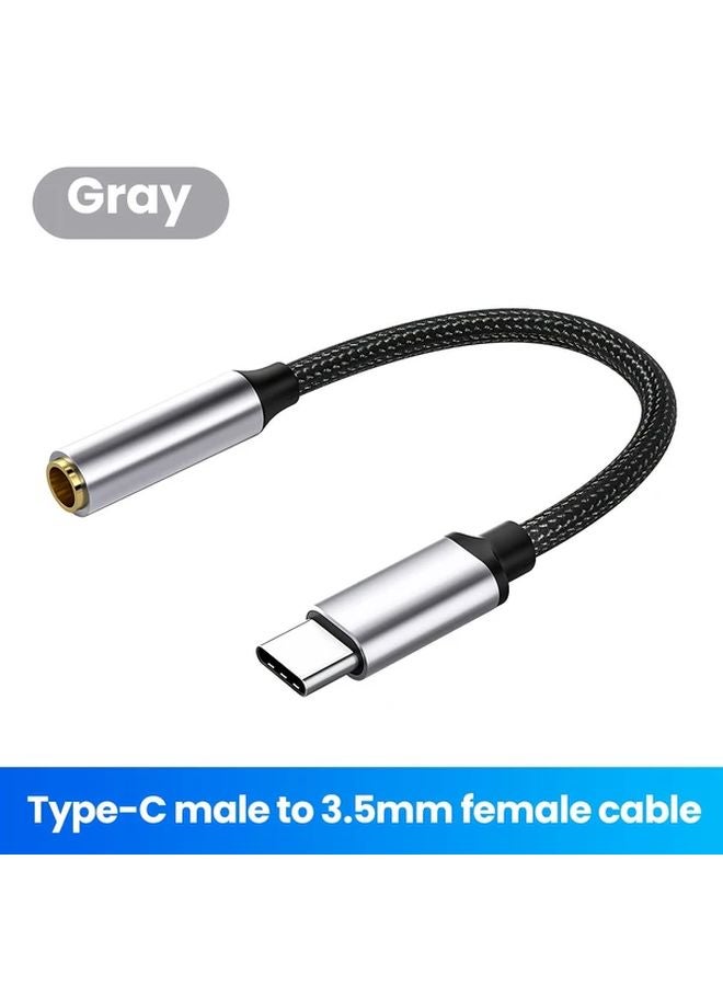 Gray Type C to 35mm Headphone Adapter Aux Audio Cable for Car Radio Phone - Image 1