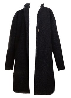 Women wool bouclet black coat jacket with button
