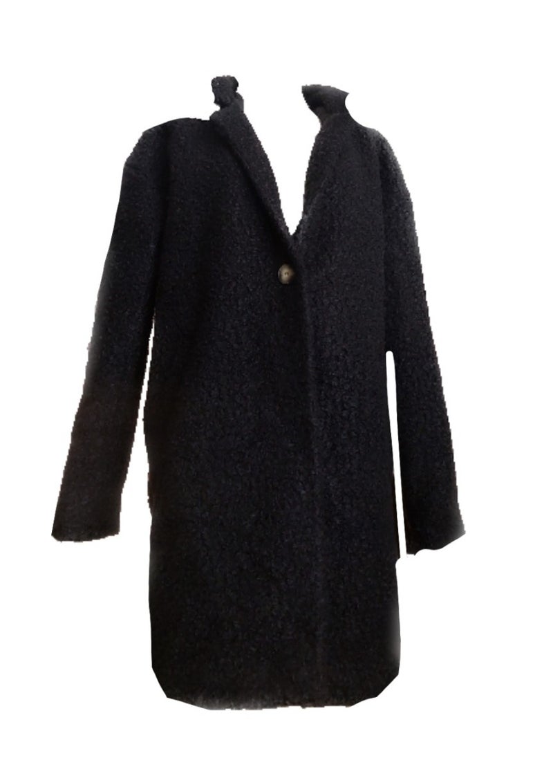 Generic - Women wool bouclet black coat jacket with button - Image 1