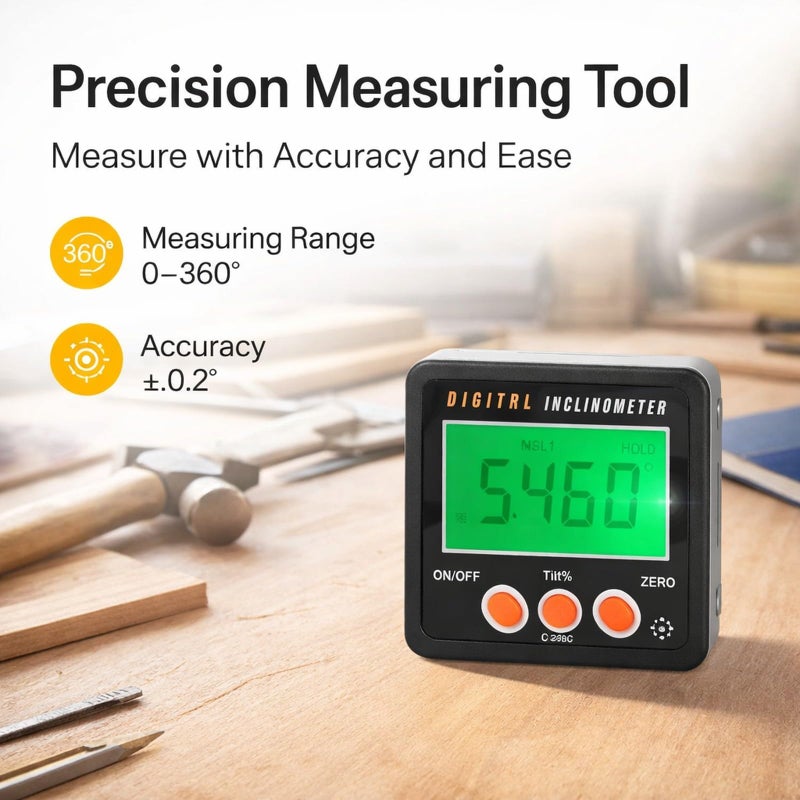 Digital Magnetic Inclinometer Protractor ABS High Accuracy IP54 for Woodworking Construction - Image 3