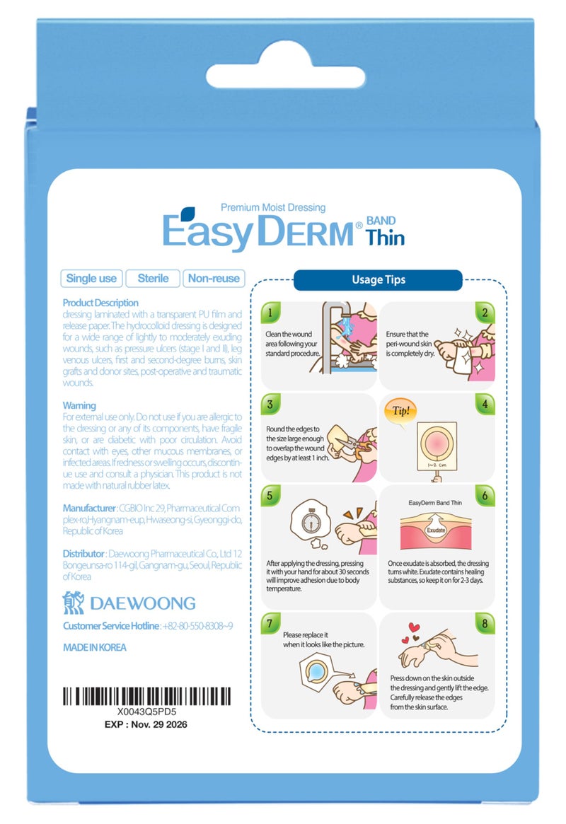 DWEasyDerm ضمادة جروح هيدروكوليد رقيقة من إيزي ديرم 4â€x4â€ عبوة واحدة (2 ضمادات) | مقاومة للماء، خالية من اللاتكس، ضمادة عالية الامتصاص للحروق، الفقاعات، شفاء الجروح مع مقص صغير - Image 3