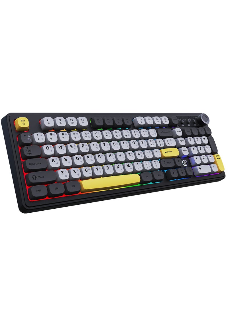 A-jazz Ajazz AF98 PLUS RGB mechanical keyboard, three-mode connection, 4000mAh battery, volume adjustment knob, color block keycaps, suitable for Windows/Mac, with side control buttons, suitable for work, entertainment and games - Image 1
