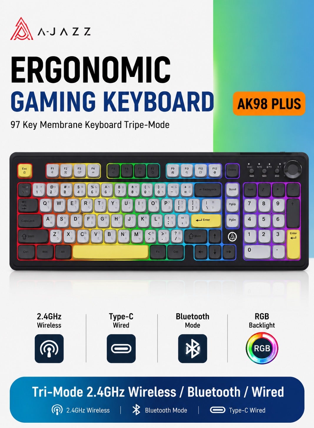 ajazz Ajazz AF98 Plus Keyboard bluetooth 4000mAh Connection Type: Bluetooth