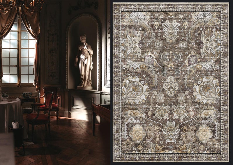 RUGSURE Washable Area Rugs - Perfect for Living Room, Bedroom, Kids Room, Nursery - Stain & Water Resistant Non-Slip, Pet & Child Friendly, Vintage Tribal Area Rugs (Ivory, 5' x 7') - Image 2