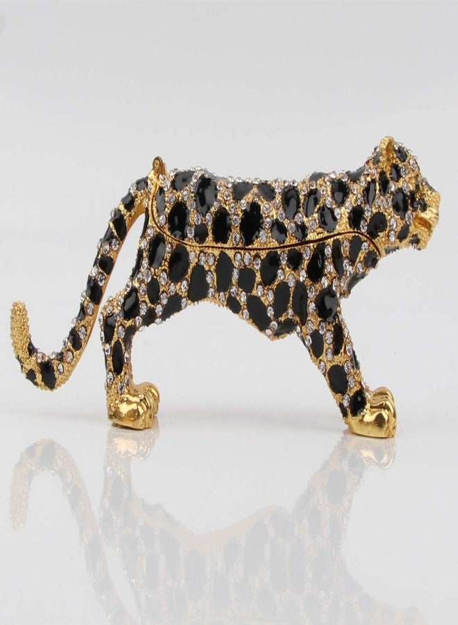 SEVENBEES 24K Golden 5.7in Leopard Jewelry Trinket Boxes Hinged with Swarovski Crystal Element Design Leopard Figurine Collectible - Image 1