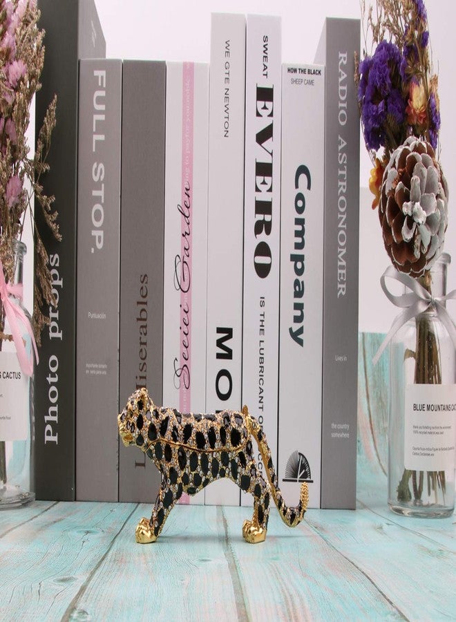 SEVENBEES 24K Golden 5.7in Leopard Jewelry Trinket Boxes Hinged with Swarovski Crystal Element Design Leopard Figurine Collectible - Image 3