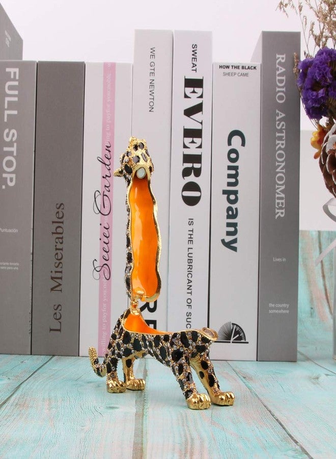 SEVENBEES 24K Golden 5.7in Leopard Jewelry Trinket Boxes Hinged with Swarovski Crystal Element Design Leopard Figurine Collectible - Image 5