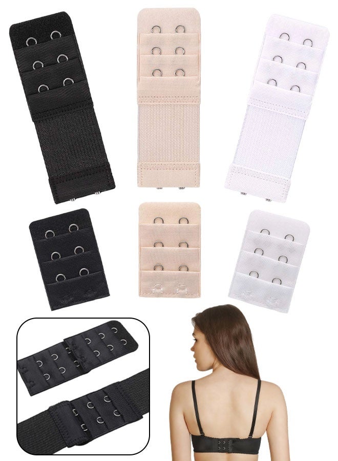 6 Pieces Women's Soft Comfortable Elastic Bra Extenders Bra Extension Strap 2 Hook 3 Row Lady's Bra Extender Bra Band - Image 1