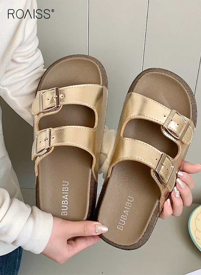 رويس أحذية بيركنستوك النسائية ذات النعال السميكة، صنادل صيفية جديدة بحزام مزدوج ومشبك، صنادل شاطئية مع نعل داخلي مريح للارتداء في الأماكن المغلقة والمفتوحة - Image 2