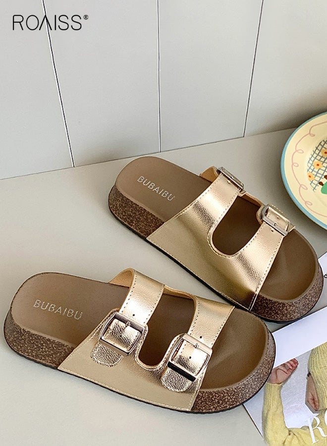 رويس أحذية بيركنستوك النسائية ذات النعال السميكة، صنادل صيفية جديدة بحزام مزدوج ومشبك، صنادل شاطئية مع نعل داخلي مريح للارتداء في الأماكن المغلقة والمفتوحة - Image 3