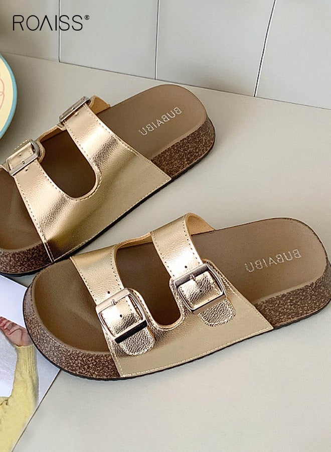 رويس أحذية بيركنستوك النسائية ذات النعال السميكة، صنادل صيفية جديدة بحزام مزدوج ومشبك، صنادل شاطئية مع نعل داخلي مريح للارتداء في الأماكن المغلقة والمفتوحة - Image 4