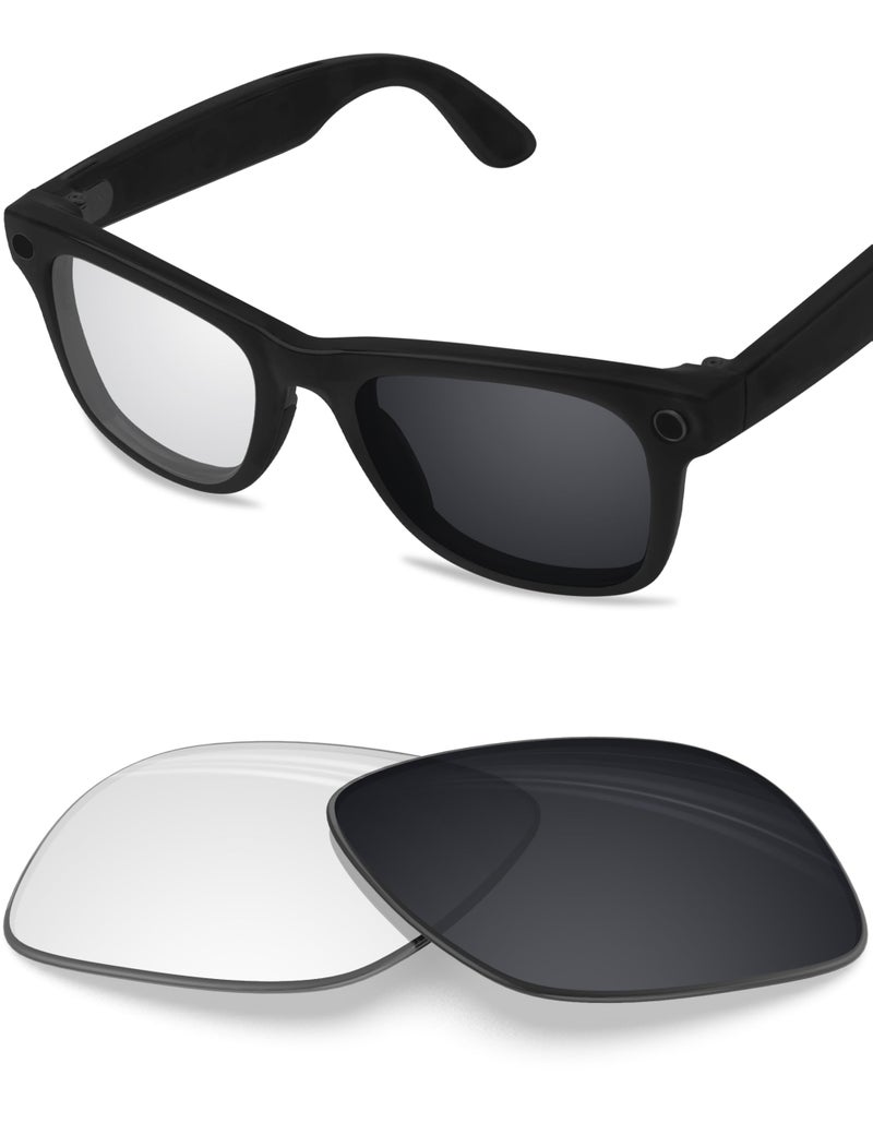 BLAZERBUCK Anti-salt Replacement Lens Compatible with Ray-Ban Meta Wayfarer RW4006 | RW4012 (Gen 2) 50mm Smart Glasses - Clear to Black Photochromic - Image 1
