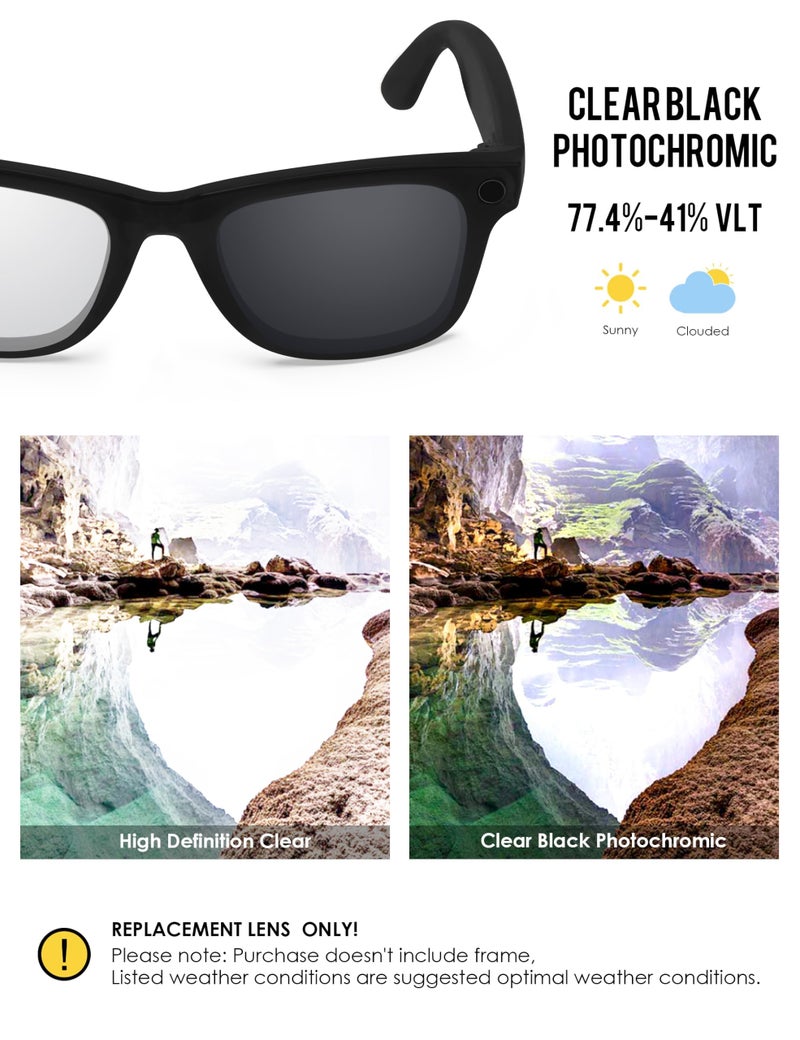BLAZERBUCK Anti-salt Replacement Lens Compatible with Ray-Ban Meta Wayfarer RW4006 | RW4012 (Gen 2) 50mm Smart Glasses - Clear to Black Photochromic - Image 5