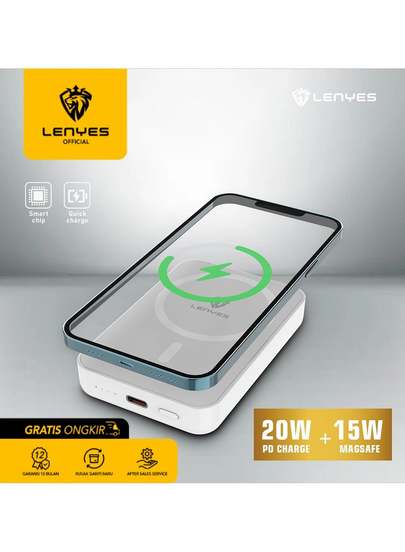 Lenyes 10000 mAh Foldable Magnetic Wireless Power Bank Portable Charger 15W white - Image 4