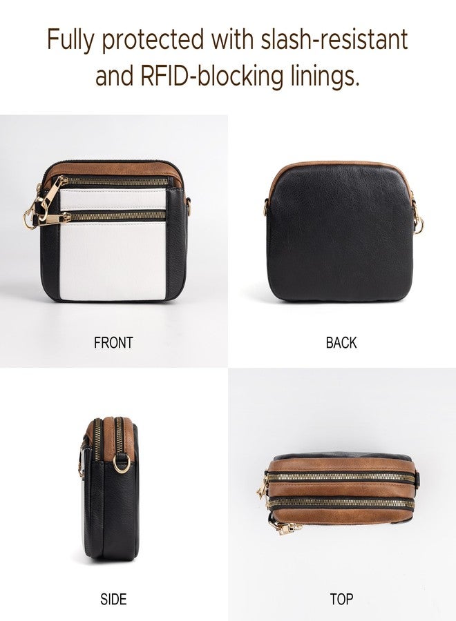 Joryin Anti Theft Crossbody Bag for Women Men, Slash-resistant RFID Blocking Travel Purses, Small Shoulder Bag Handbag, Vegan Leather, Black White Brown - Image 4