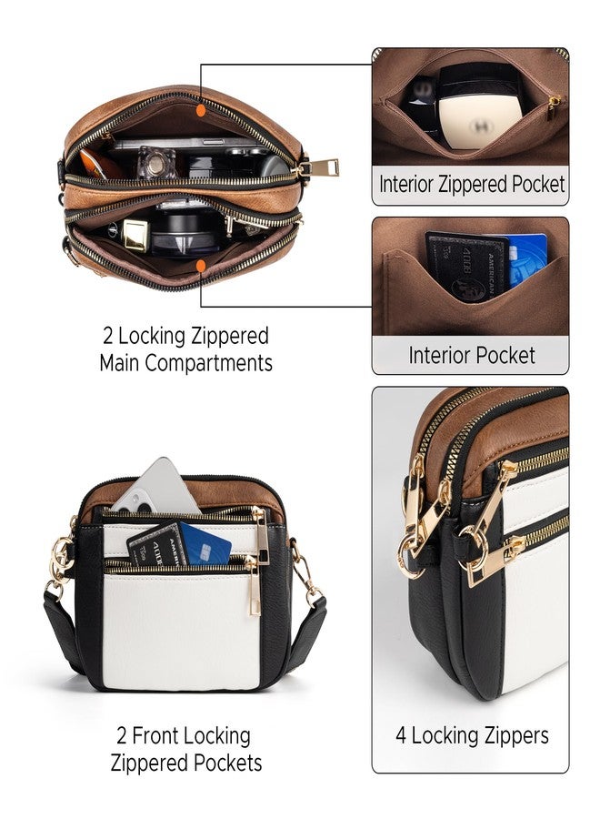 Joryin Anti Theft Crossbody Bag for Women Men, Slash-resistant RFID Blocking Travel Purses, Small Shoulder Bag Handbag, Vegan Leather, Black White Brown - Image 5