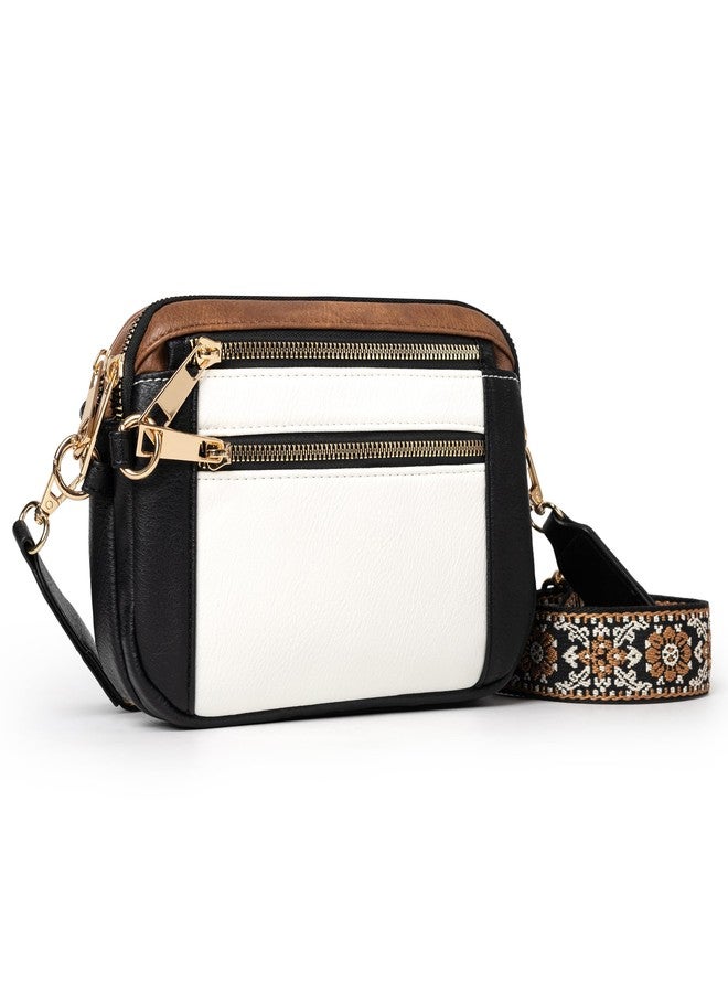 Joryin Anti Theft Crossbody Bag for Women Men, Slash-resistant RFID Blocking Travel Purses, Small Shoulder Bag Handbag, Vegan Leather, Black White Brown - Image 1