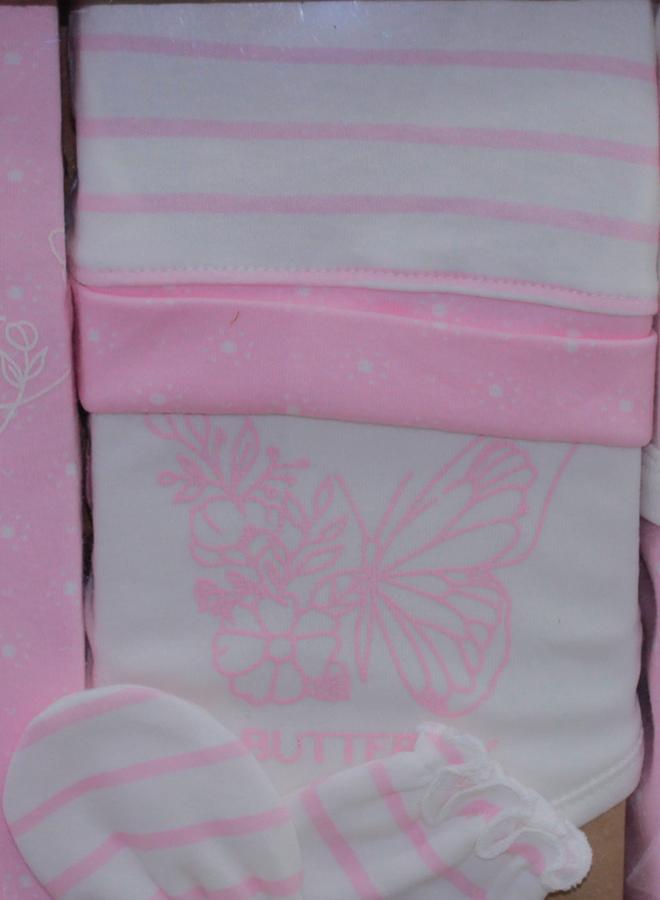 جونيور بوكس هدايا قطن بيبي بناتي – وردي بفراشات (٥ قطع) - Image 3